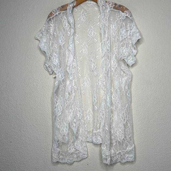 VTG Sabrina Intimates Lace Ruffle Short Robe Ivory One Size - Picture 10 of 16
